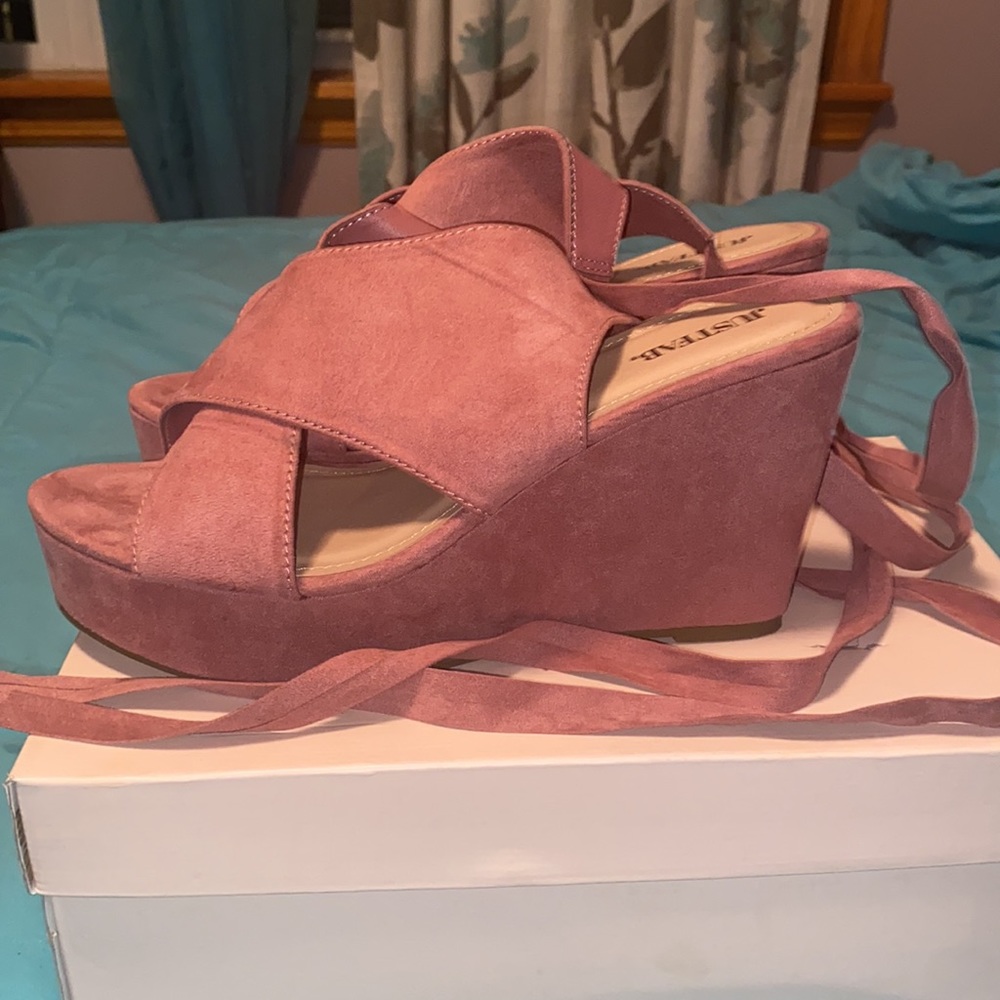 Pink Mauve Just Fab Lace Wedges - image 3